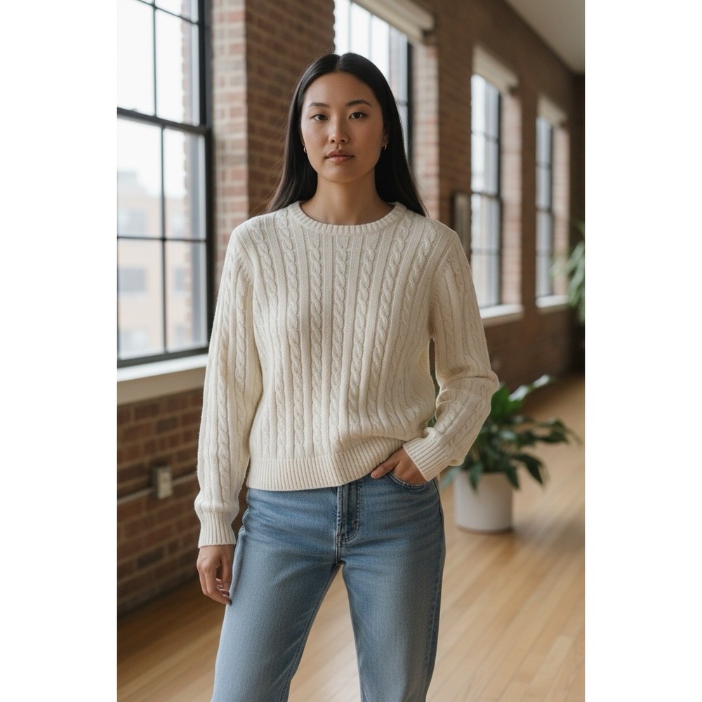 Y2K Charter Club Womens Size Small S Cable‎ Knit Sweater Ivory White Preppy